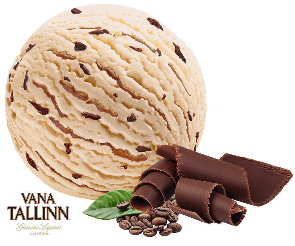 Coffee dairy ice cream with Vana Tallinn liqueur and chocolate pieces