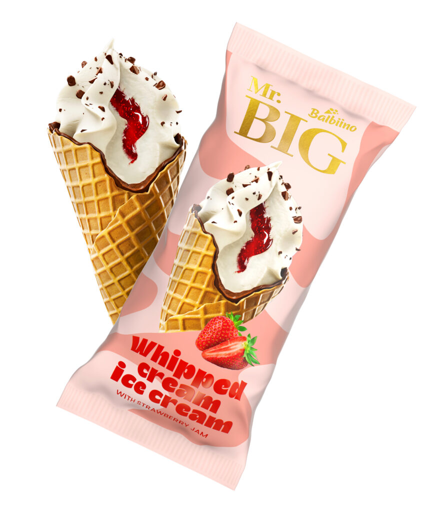 Ice cream with strawberry raw jam